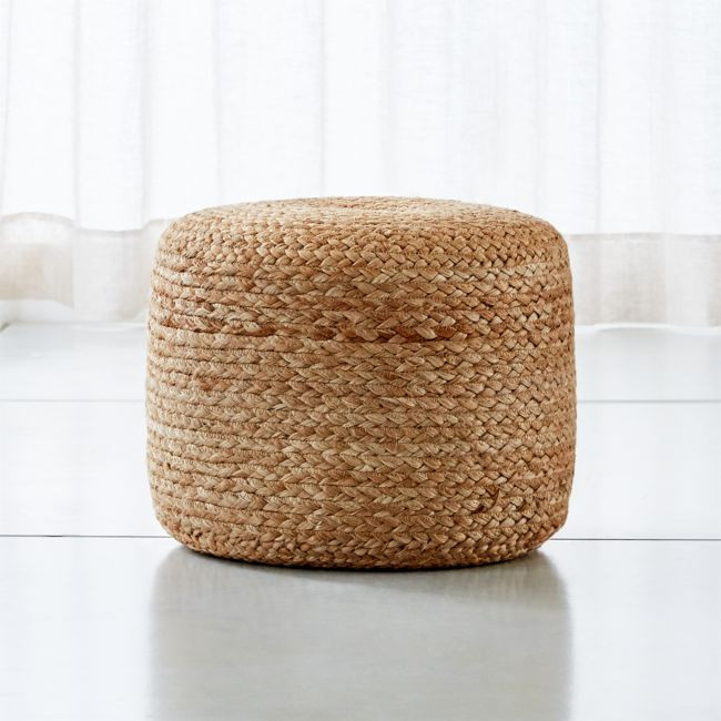 Alvaro Braided Jute Natural 16"x14" Pouf | Crate & Barrel