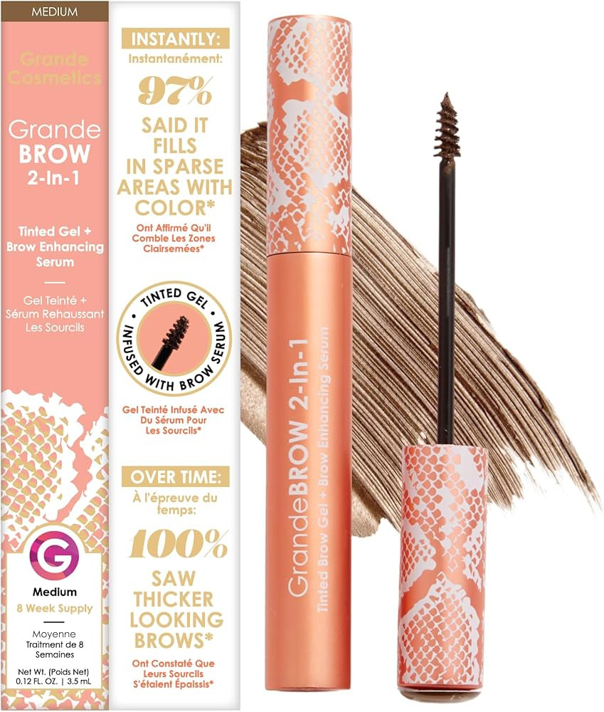 Amazon.com: Grande Cosmetics GrandeBROW 2-in-1 Tinted Brow Gel + Brow Enhancing Serum for Thicker... | Amazon (US)