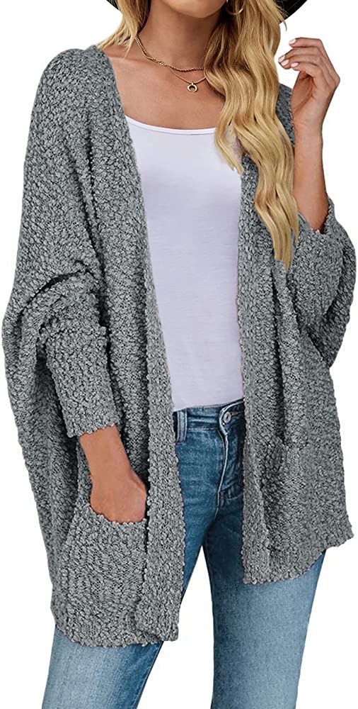 TECREW Women's Fuzzy Popcorn Cardigan Batwing Sleeve Open Front Chunky Sweater Outwear | Amazon (US)