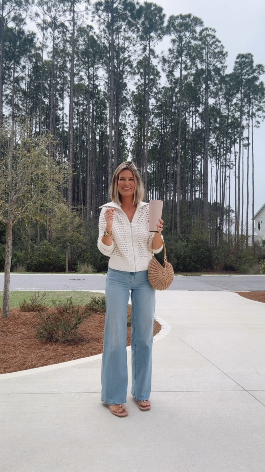 I am 5’11” wearing small sweater and 27x34 wide leg jeans.  Sandals true to size.  

#LTKootd #LTKOver40 #LTKTall