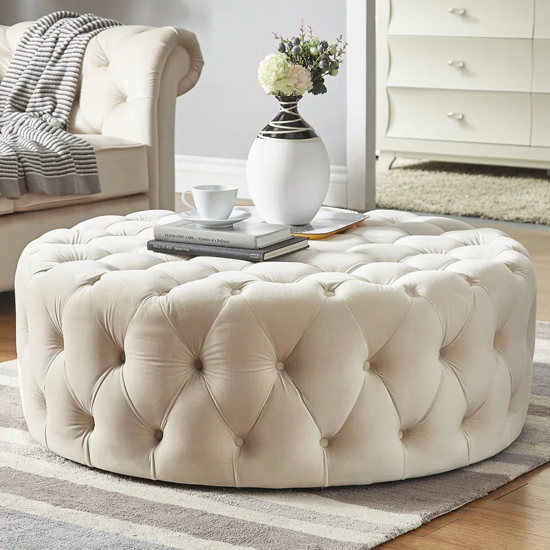 Huskins 41.73" Wide Velvet Tufted Round Cocktail Ottoman | Wayfair North America
