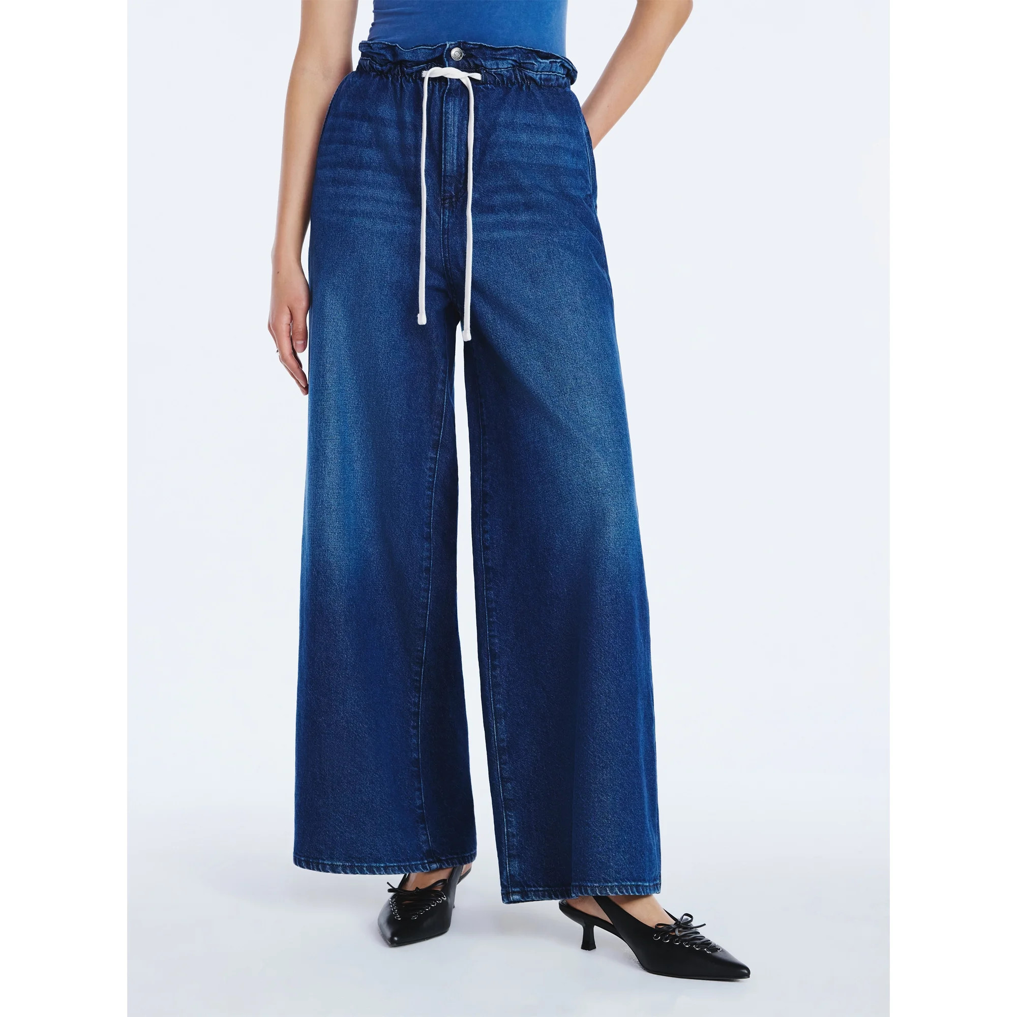 Scoop Women's Paperbag Waist Wide Leg Cotton Pants, Regular, Short and Long Inseams,  Sizes XS-XX... | Walmart (US)