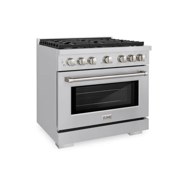 ZLINE 36 in. 5.2 cu. ft. 6 Burner Gas Range with Convection Gas Oven in Stainless Steel | Wayfair North America