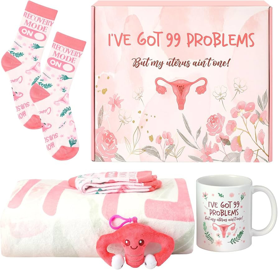 Recovery Care Package with Fleece Blanket, Socks, Plush Keychain, Mug, Uterus Theme Humor for Pos... | Amazon (US)
