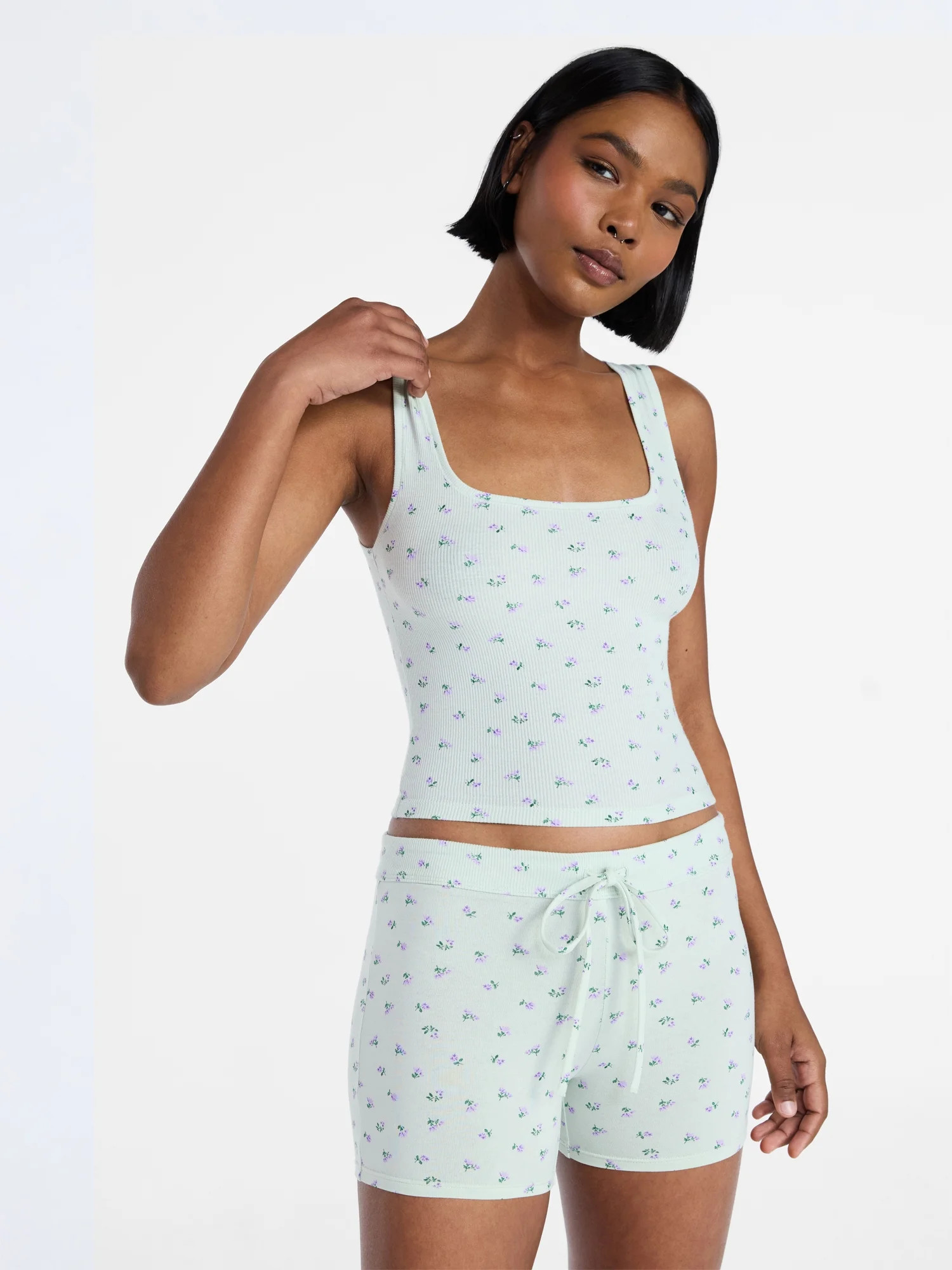 No Boundaries Cotton Stretch Ribbed Tank Top and Shorts Pajama Set, Women's XS-XXXL | Walmart (US)