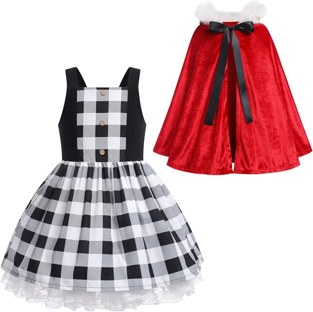 IDOPIP Women Kids Baby Girls Christmas Party Dress Xmas Red Plaid Tutu Dress Family Matching Cost... | Amazon (US)