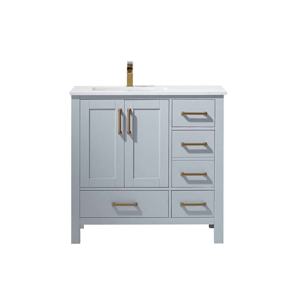 ROSWELL Shannon 36 in. Bath Vanity in Paris Grey with Composite Vanity Top in White with White Ba... | The Home Depot