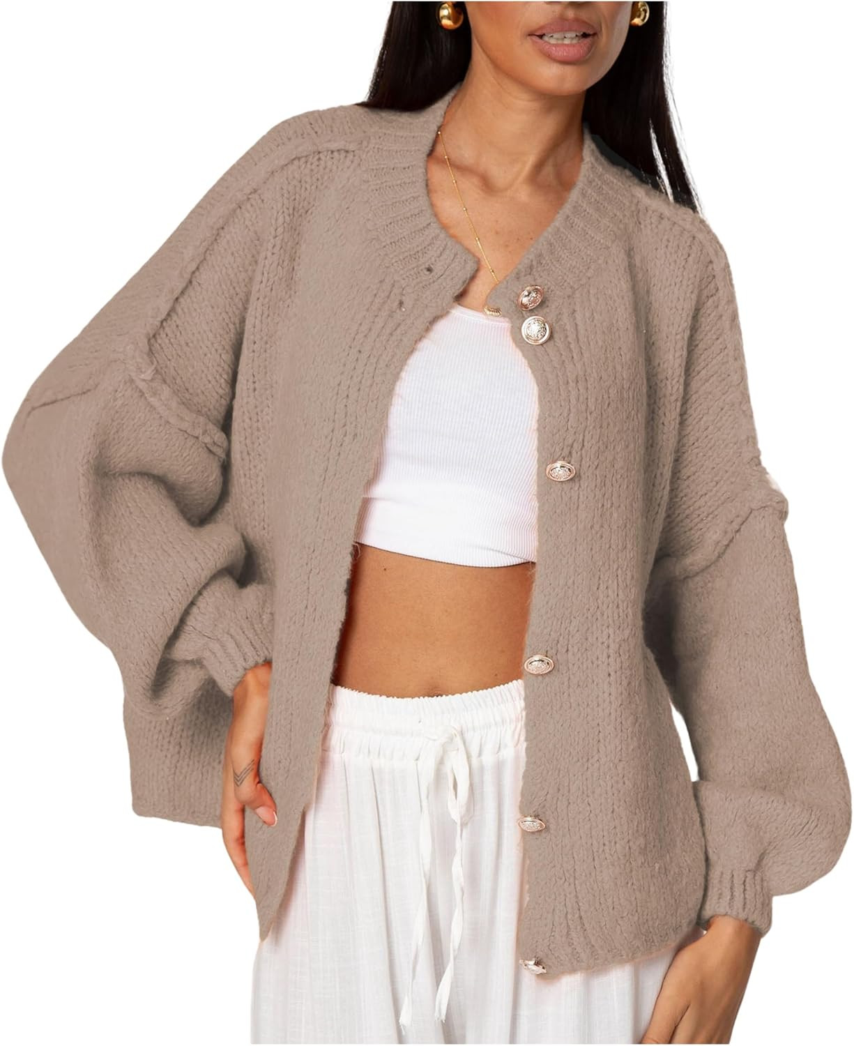 SeekMe Women Cardigan Sweaters Oversized Button Up Chunky Knit Coat | Amazon (US)