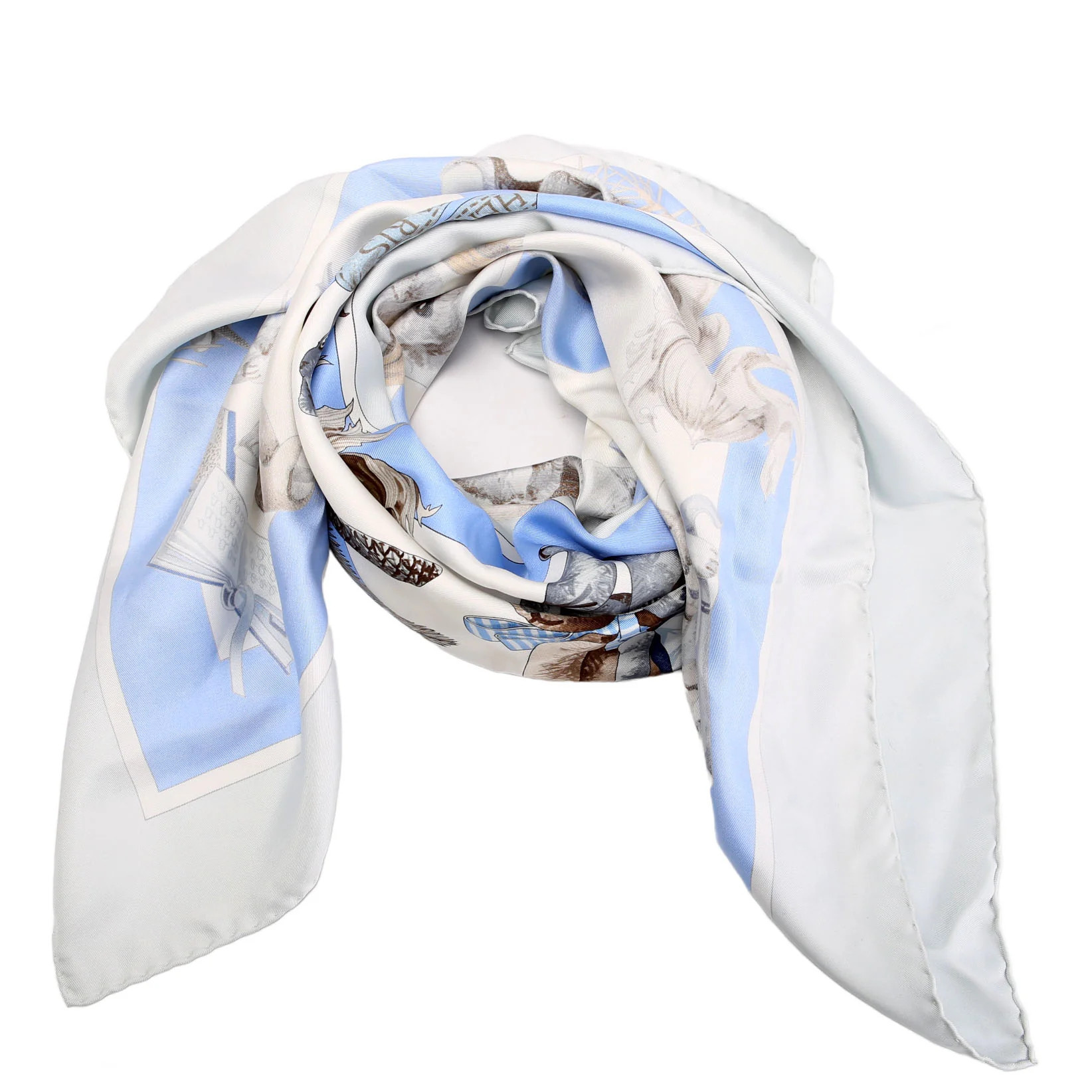 Confidents Des Coeurs 90 Silk Scarf Blue/Grey | Keeks Designer Handbags