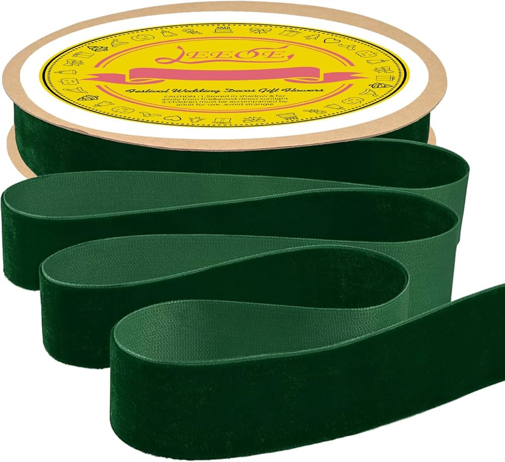 Dark Green Velvet Ribbon 1 Inch X 25 Yards Fabric Christmas Ribbon for Gift Wrapping Wreath Decor... | Amazon (US)