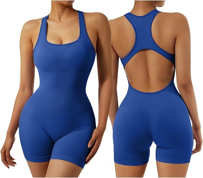 OMKAGI Women Seamless One Piece Jumpsuits Racerback Bodycon Tummy Control Yoga Rompers | Amazon (US)