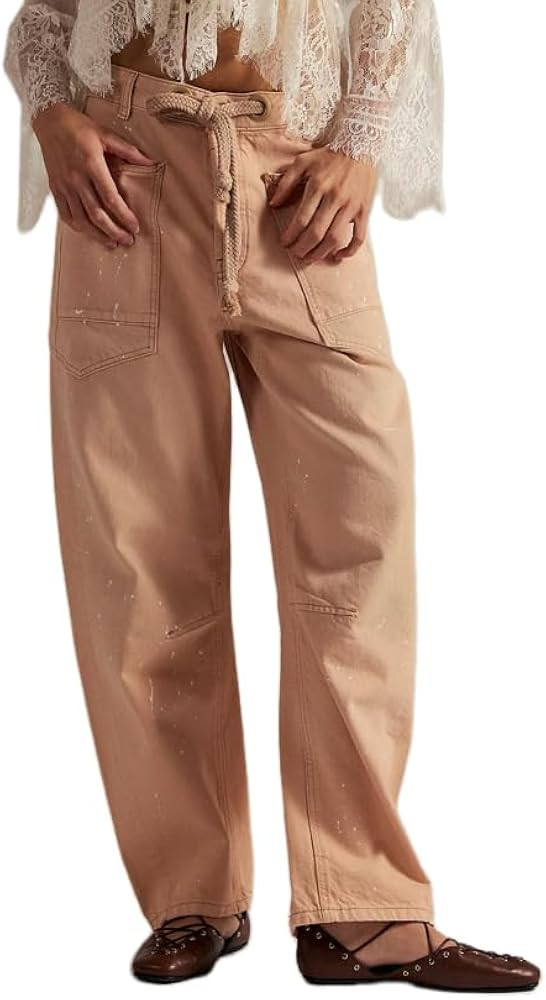 Mxiqqpltky Drawstring Barrel Jeans Women Vintage Patchwork Low Rise Baggy Denim Pants Y2K Wide Le... | Amazon (US)