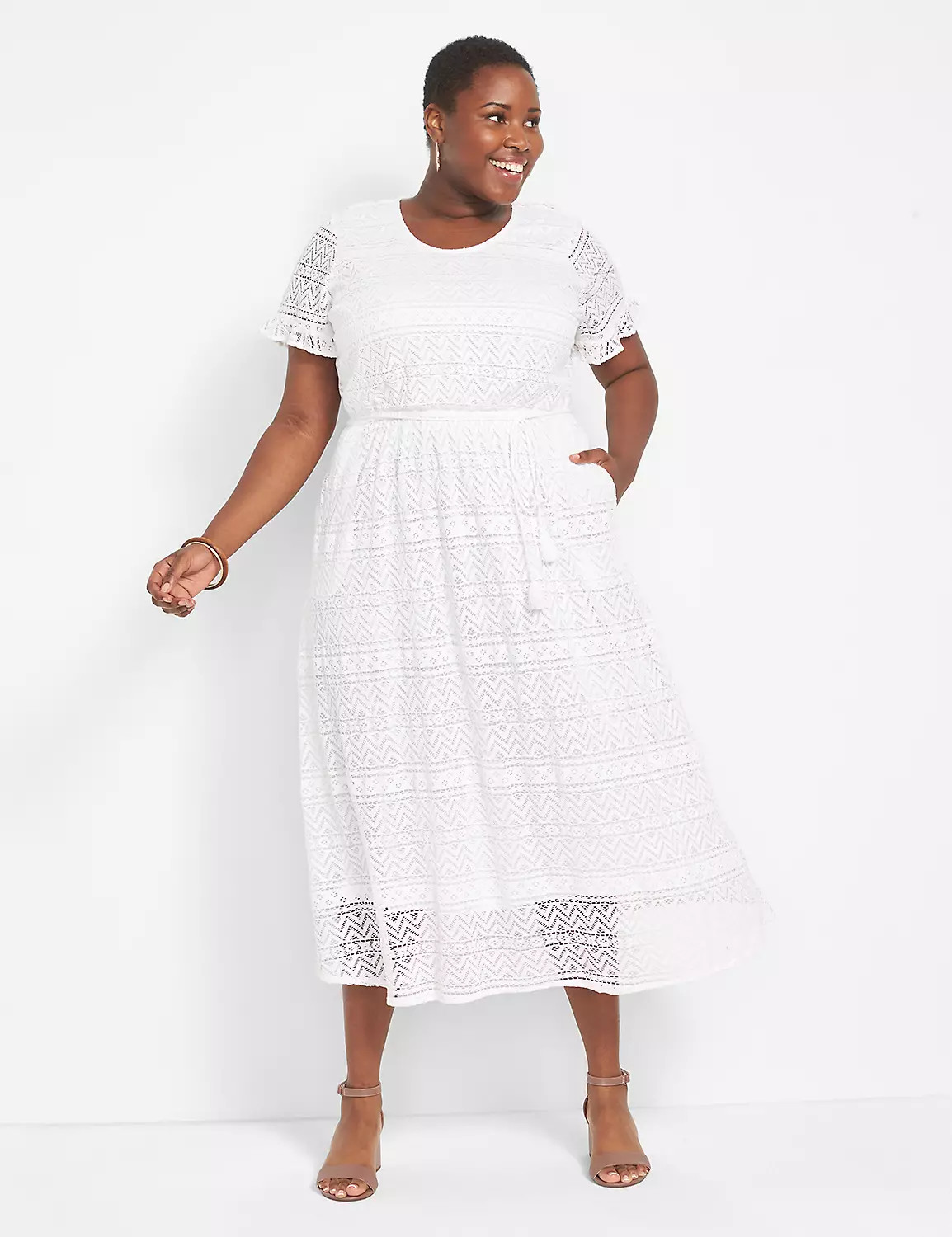 Belted Crochet Lace Midi Dress | LaneBryant | Lane Bryant (US)