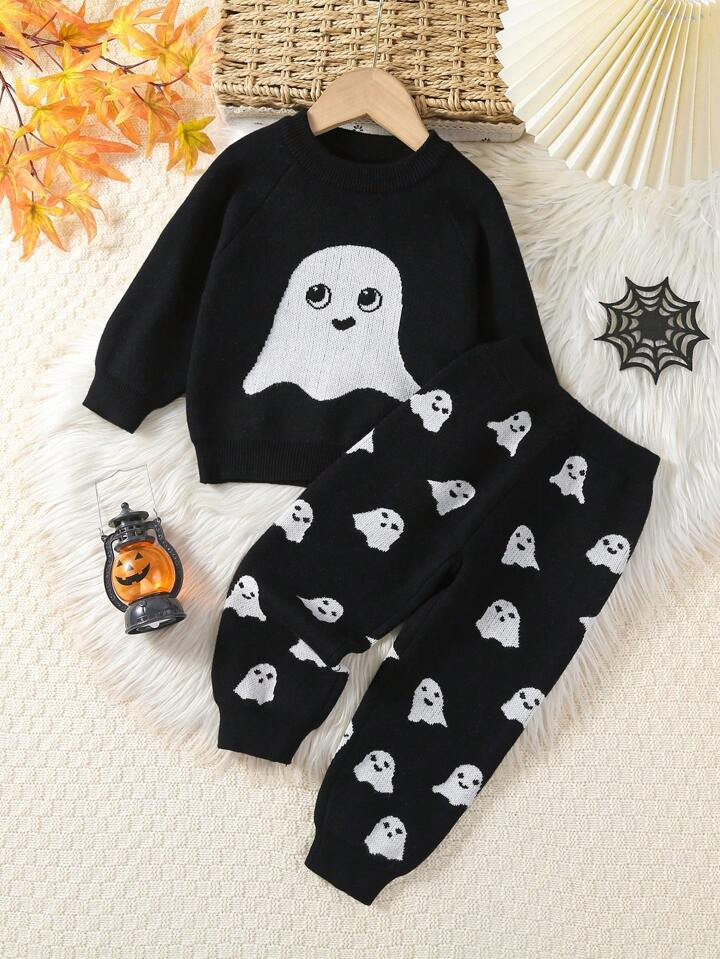 Conjunto de suéter de punto para bebé niño de duendes y fantasmas con dibujos animados, de col... | SHEIN