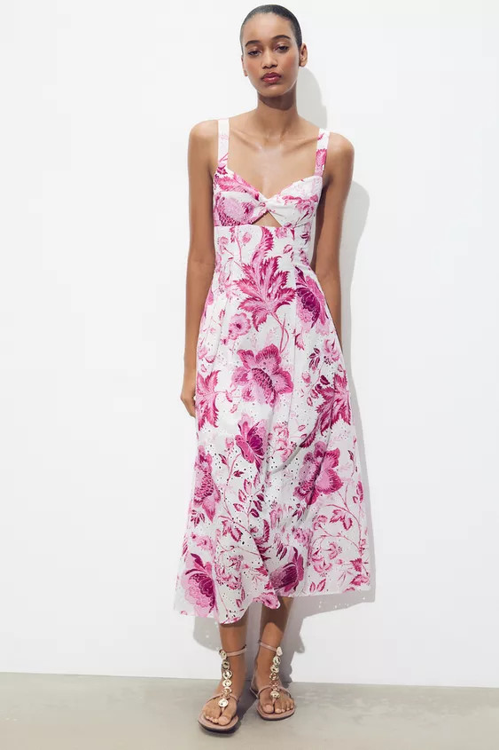 PRINTED DRESS WITH OPENWORK EMBROIDERY | Zara US