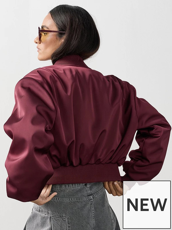 Michelle Keegan Structured Satin Bomber Jacket - Burgundy | Very (UK)