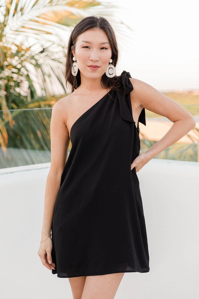 Thriving All Night Black One Shoulder Dress | The Pink Lily Boutique