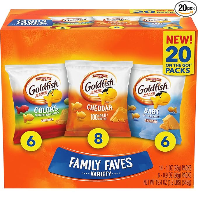 Goldfish Family Faves Crackers, Cheddar, Colors and Baby Crackers Snack Packs, 20-Ct Variety Pack | Amazon (US)