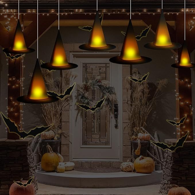 Amazon.com: 6 Pieces Halloween Black Witch Hats DIY Floating Light up Witch Hats with Tea Lights ... | Amazon (US)