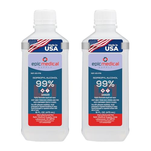 99% Isopropyl Alcohol 16 oz. Bottle, General Purpose Cleaner for Glass and PCB, Technical Grade, Alcohol for Nails (2) | Amazon (US)