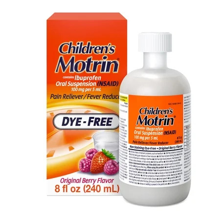 Children’s Motrin Dye-Free, Oral Suspension Liquid, Ibuprofen, Pain Reliever, Berry Flavor 8 Fl oz | Walmart (US)