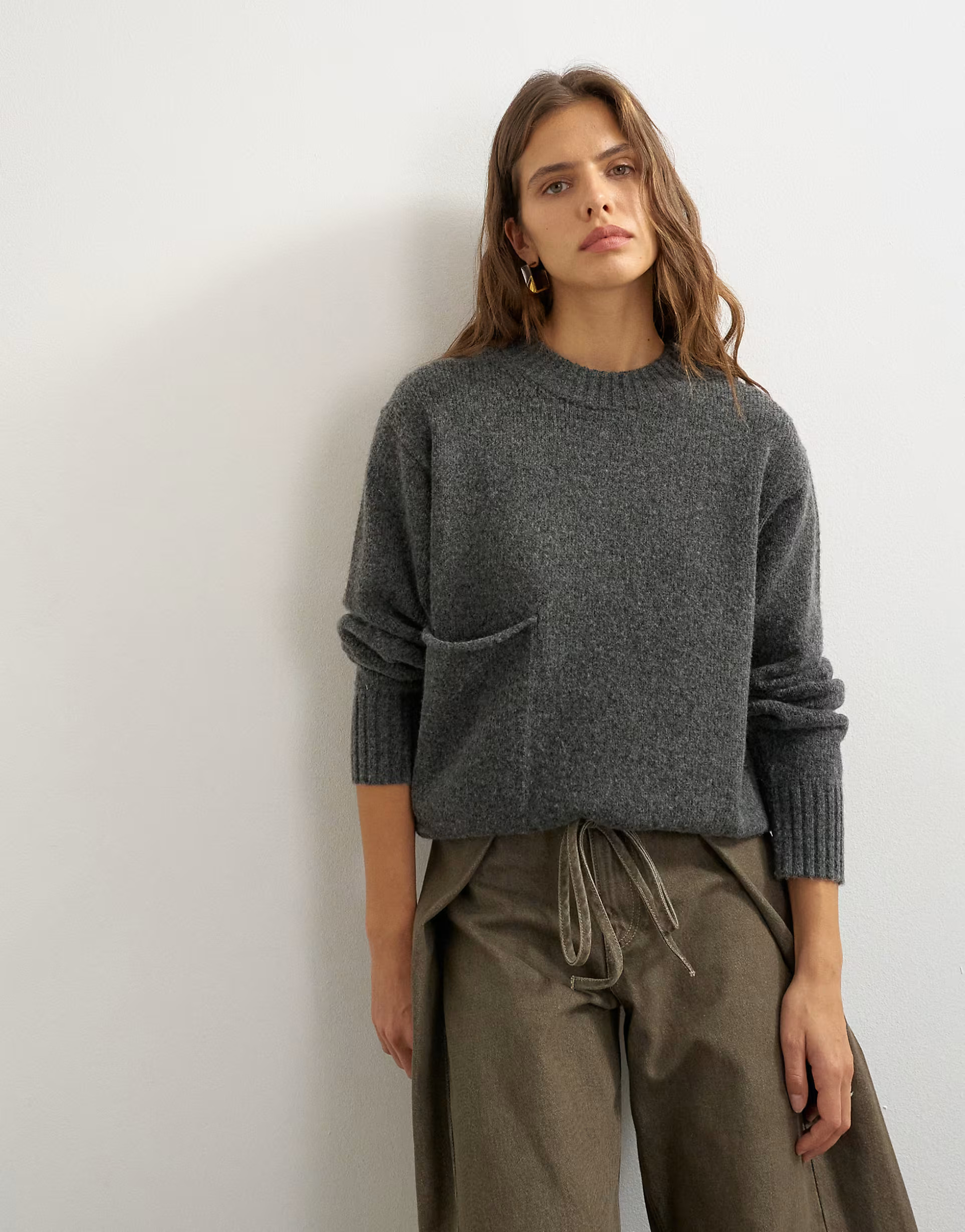 Topshop knitted crew neck front pocket jumper in smoke | ASOS (Global)