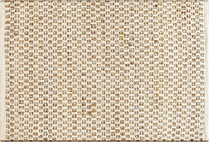Jute Cotton Rug 24x36 Inches Natural White, Handwoven Small Farmhouse Honeycomb Artistic Design F... | Amazon (US)
