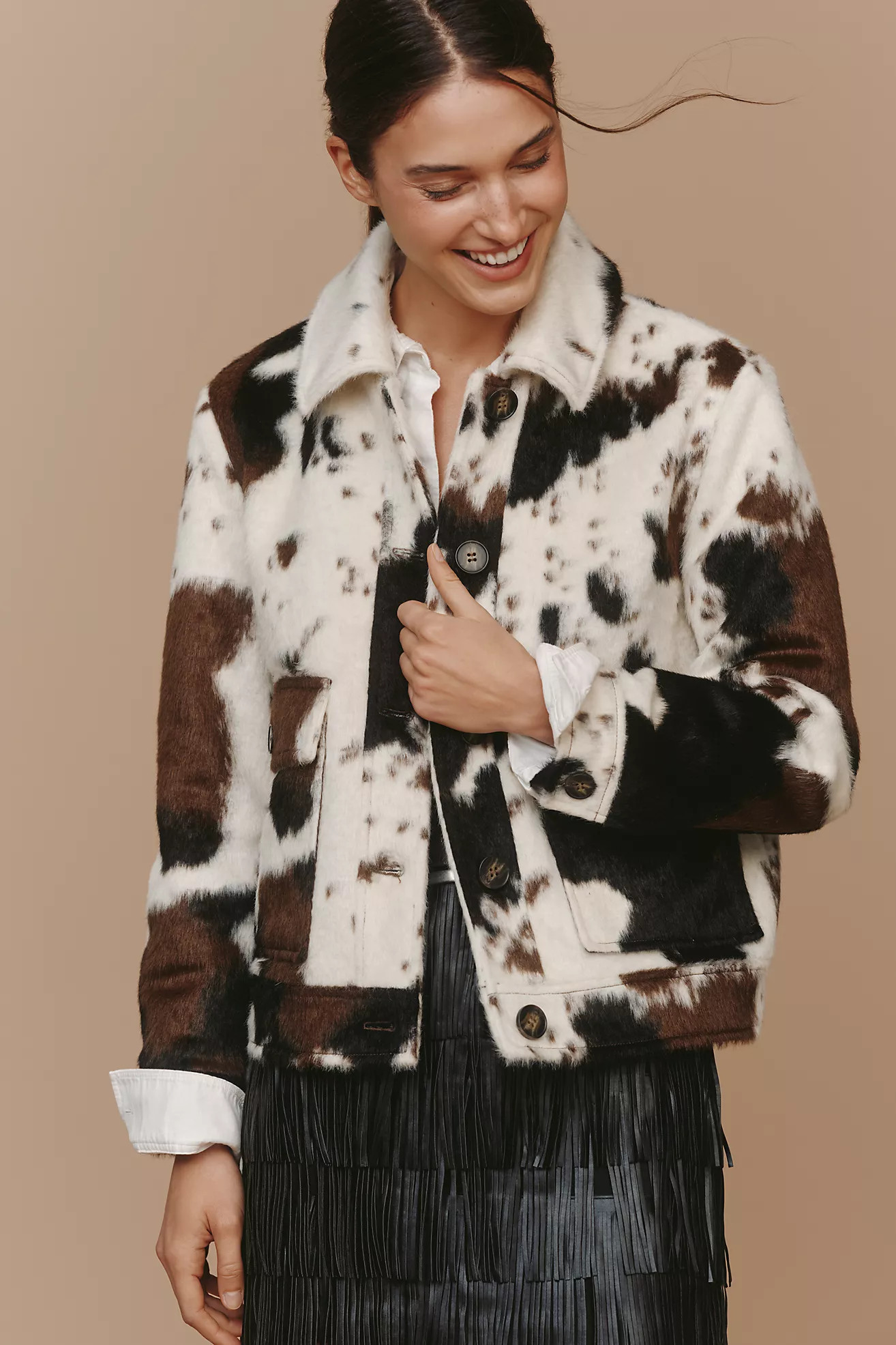 Bernardo Dakota Faux Fur Cow Print Jacket | Anthropologie (US)