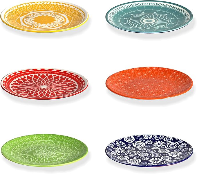 Annovero Small Dessert Plates, Set of 6 Cute Colored Modern Porcelain Saucers, for Appetizers, Si... | Amazon (US)