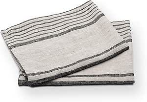 LinenMe Set of 2 Provence Linen Hand Towels, Standard, Black Natural Striped, Prewashed 100% Line... | Amazon (CA)