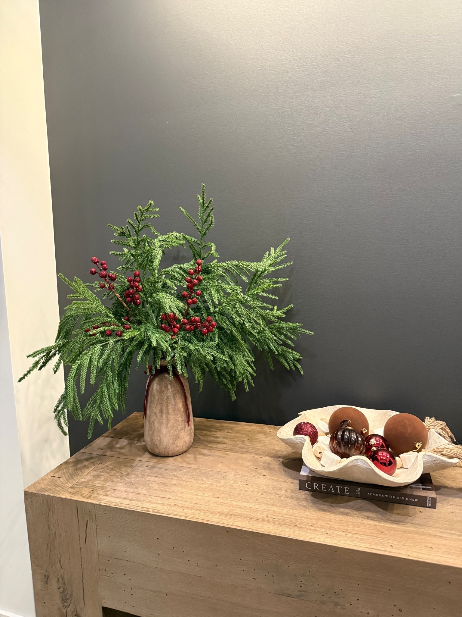 The most perfect Norfolk pine stems purchased from Amazon. I only use six stamps and I have another six that I could use in another vase. This is the 30 inch.