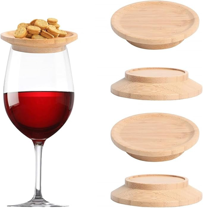 4Pcs Bamboo Wine Glass Charcuterie Toppers, Round, 4 Pcs | Amazon (CA)