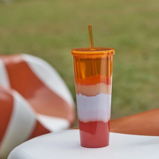 Mainstays 26 oz Double Wall Plastic Mixed Injected Tint Tumbler, Orange | Walmart (US)