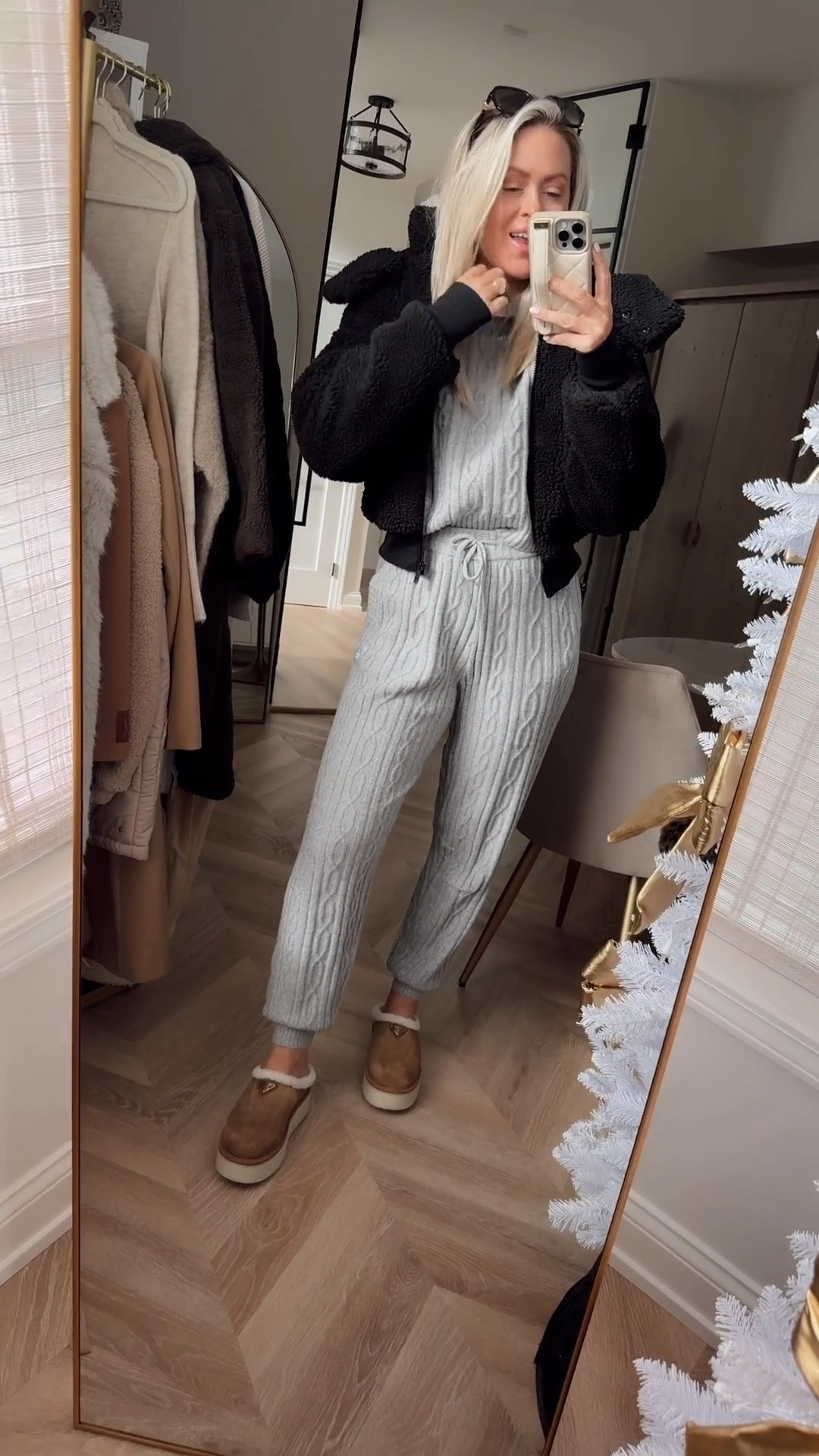 30% off my outfit🤩! Best selling Sherpa and this cable knit set is a DREAM on! I’m in smalls- runs roomy. 
Other color options. 

Matching set. Sweater. Sherpa. Alo. Sale. Casual. Lounge set. Winter style. 


#LTKSeasonal #LTKSaleAlert #LTKActive