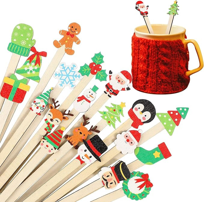 Mifoci 100 Pcs Christmas Wooded Coffee Stirrers Wood Cocktail Coffee Stir Sticks Disposable Stirr... | Amazon (US)