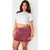 Plus Burgundy Washed Raw Hem Mini Skirt | PrettyLittleThing US