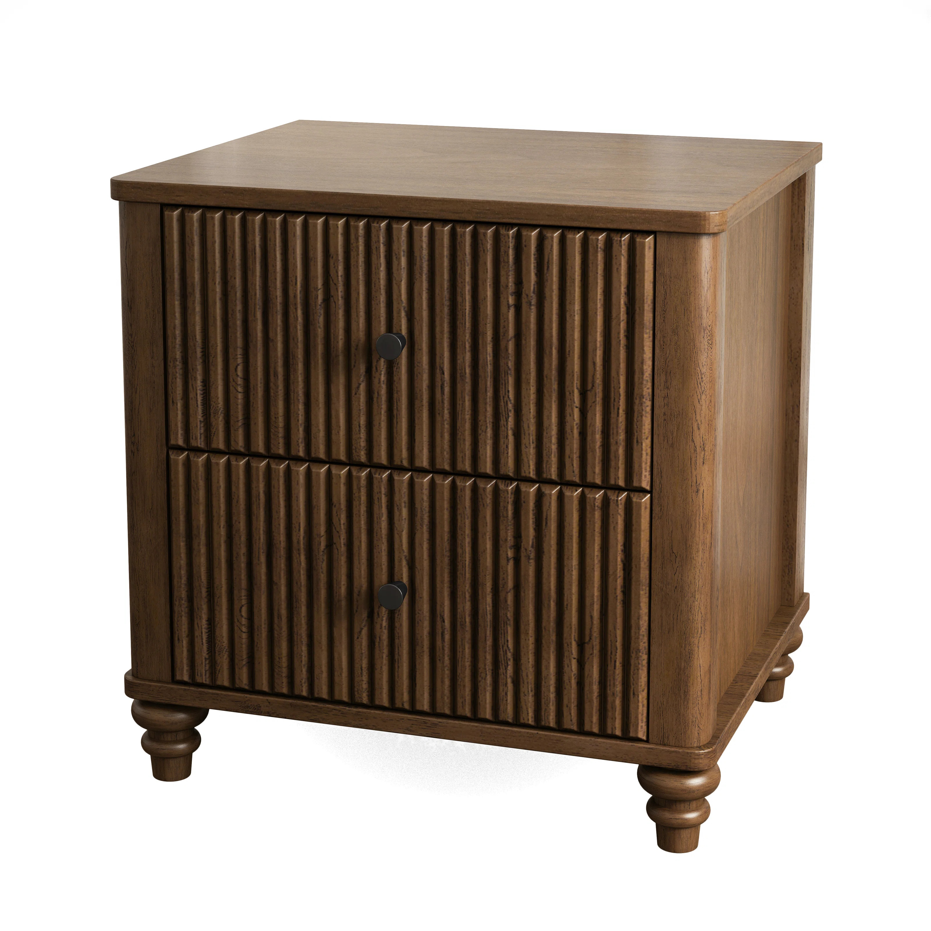 Devon Fluted Wooden Nightstand with 3 Drawers & Metal Handles (Set of 2) | Wayfair North America