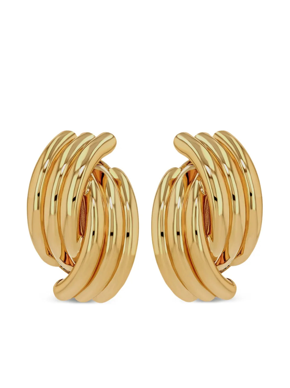 ANINE BING Crossover Ribbed Earrings | Gold | FARFETCH UK | Farfetch Global