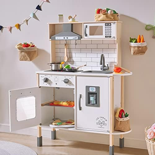 Play-Kitchen-for-Kids with 18 Pcs Toy Food & Cookware Accessories Playset Wooden Chef Pretend Pla... | Amazon (US)