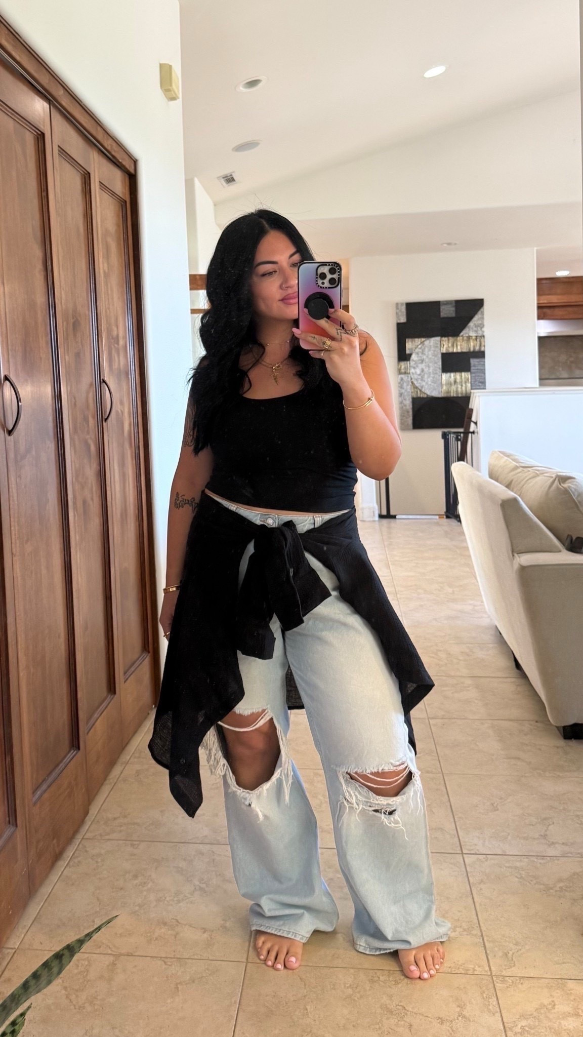 size 33 jeans, large top and xl button up!

Fp, Abercrombie, target, @abercrombie, @Target, midsize, ripped jeans outfit, cami top, black tank outfit, Tori block

#LTKootd #LTKgrwm #LTKMidsize