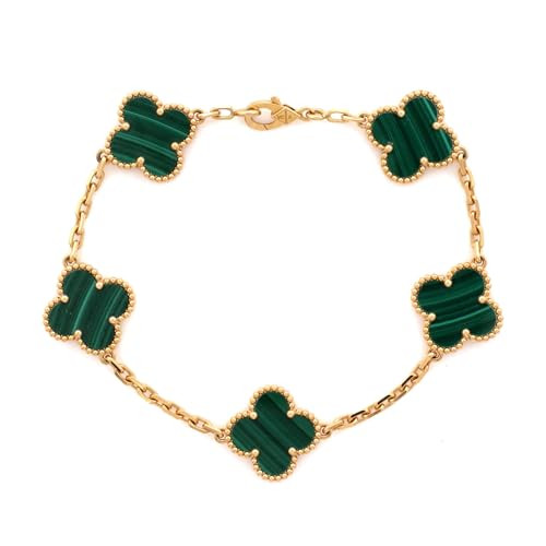 Van Cleef & Arpels, Pre-Loved Vintage Alhambra 5 Motifs Bracelet 18K Yellow Gold and Malachite, Yellow Gold | Amazon (US)