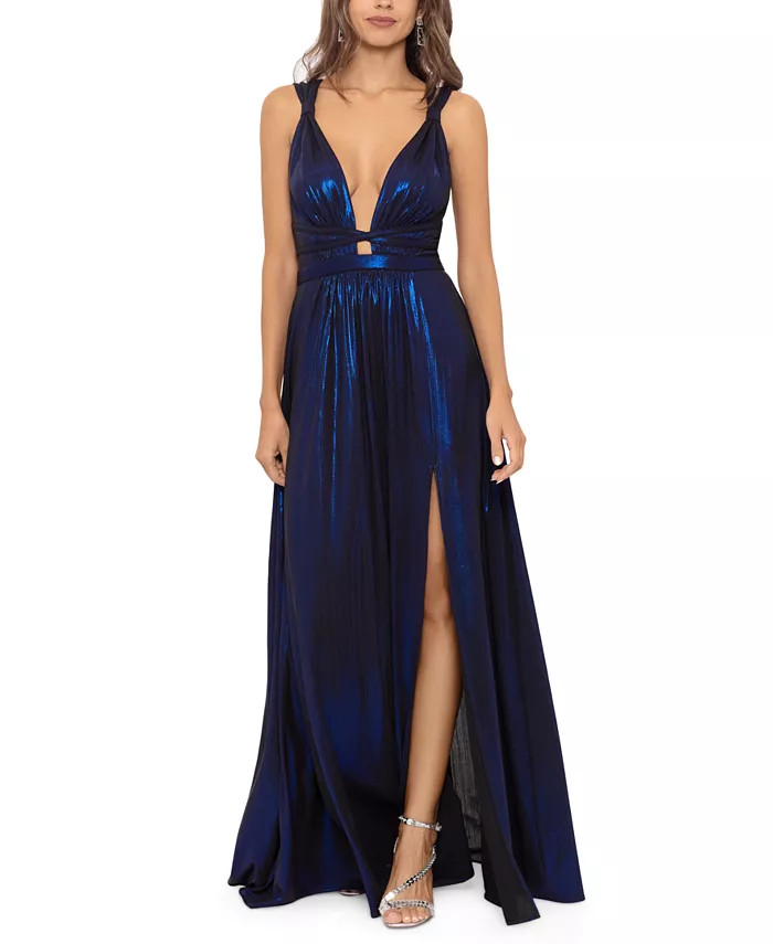 Women's Metallic V-Neck A-Line Gown | Macys (US)