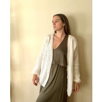 Oversized Knit Cardigan, V Neck Off White Long Cardigan With Buttons, Slouchy Wool Classic | Etsy (US)