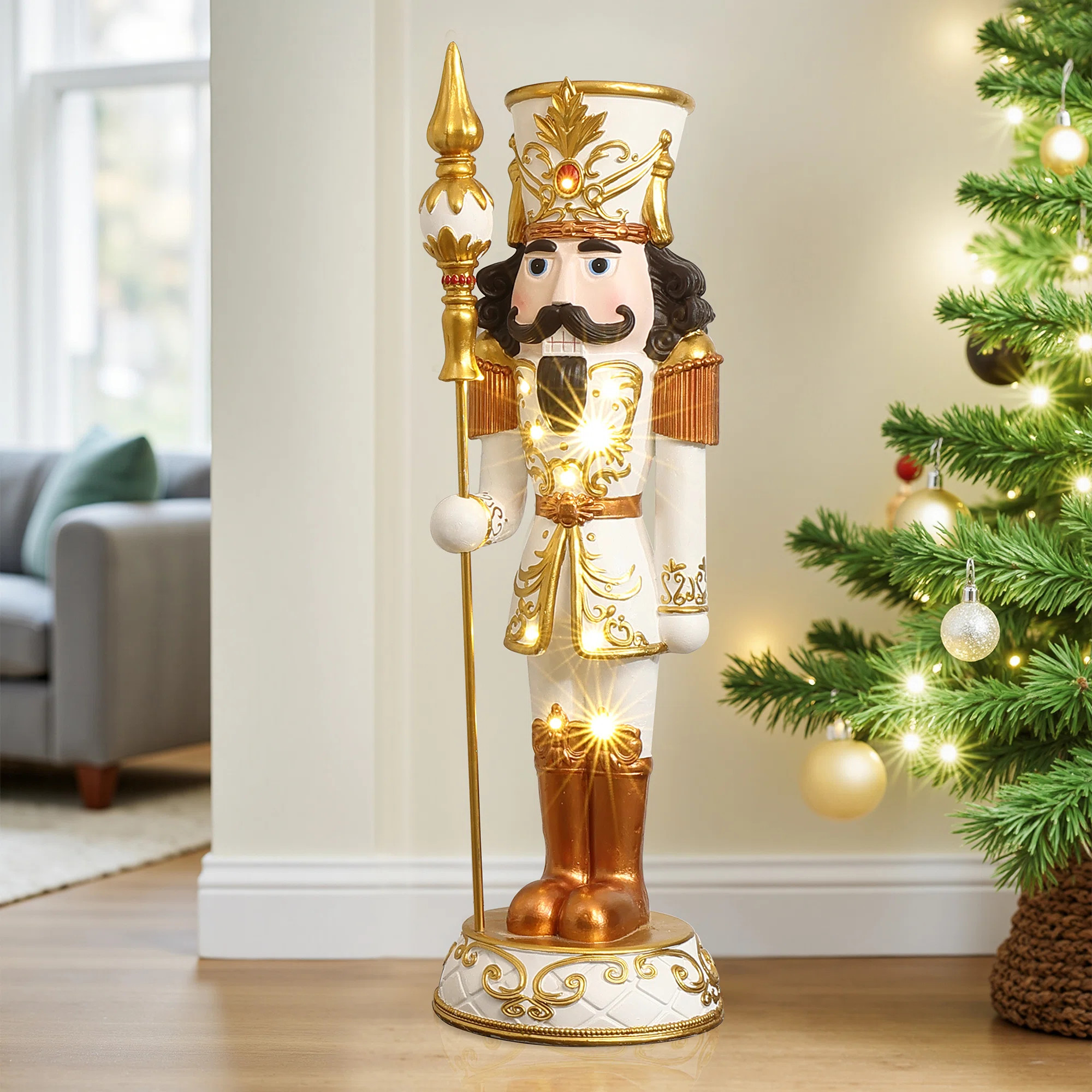 2Ft Lighted White and Gold Nutcracker Soldier with Scepter, Battery-Op Christmas Decor | Wayfair North America