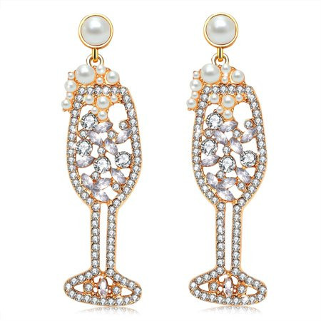 Champagne Wine Glass Earrings-Handmade Champagne Flute Earrings -Charm Rhinestone Crystal Pearl beaded Drop Dangle Earrings- Cute Pretty Earrings For Woman | Walmart (US)