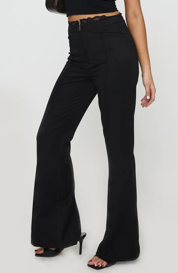 Stellina Lace Trim Slim Flare Pants | Nordstrom