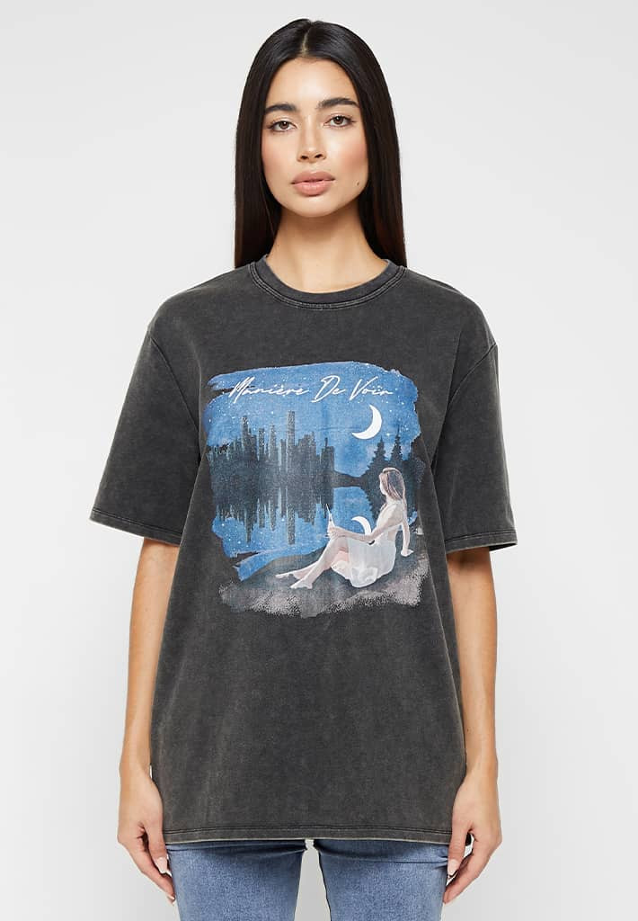 Starry Night Graphic T-Shirt - Washed Black | Maniere De Voir