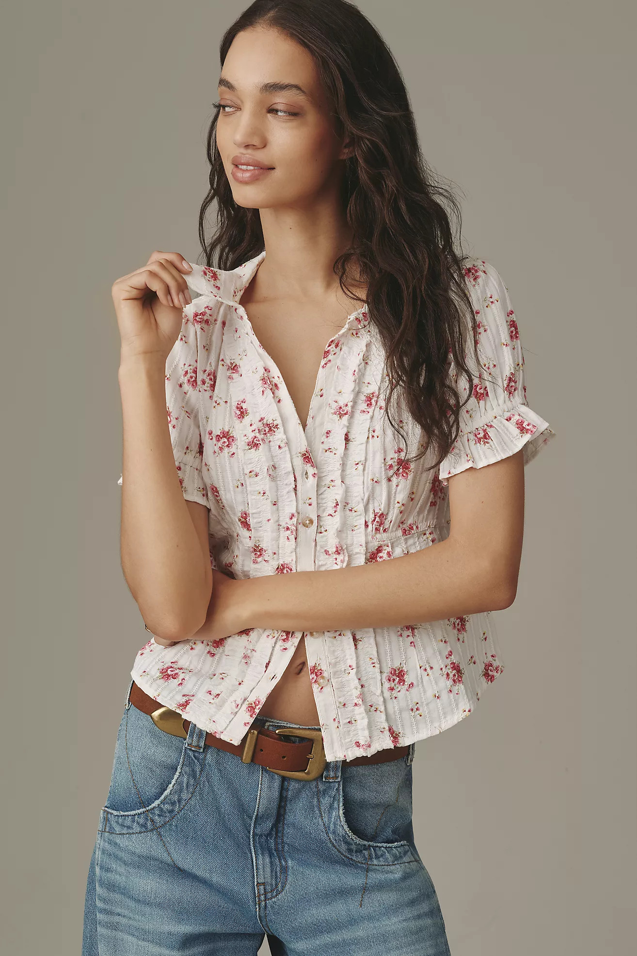 The Keira Tuxedo-Front Blouse by Pilcro | Anthropologie (US)