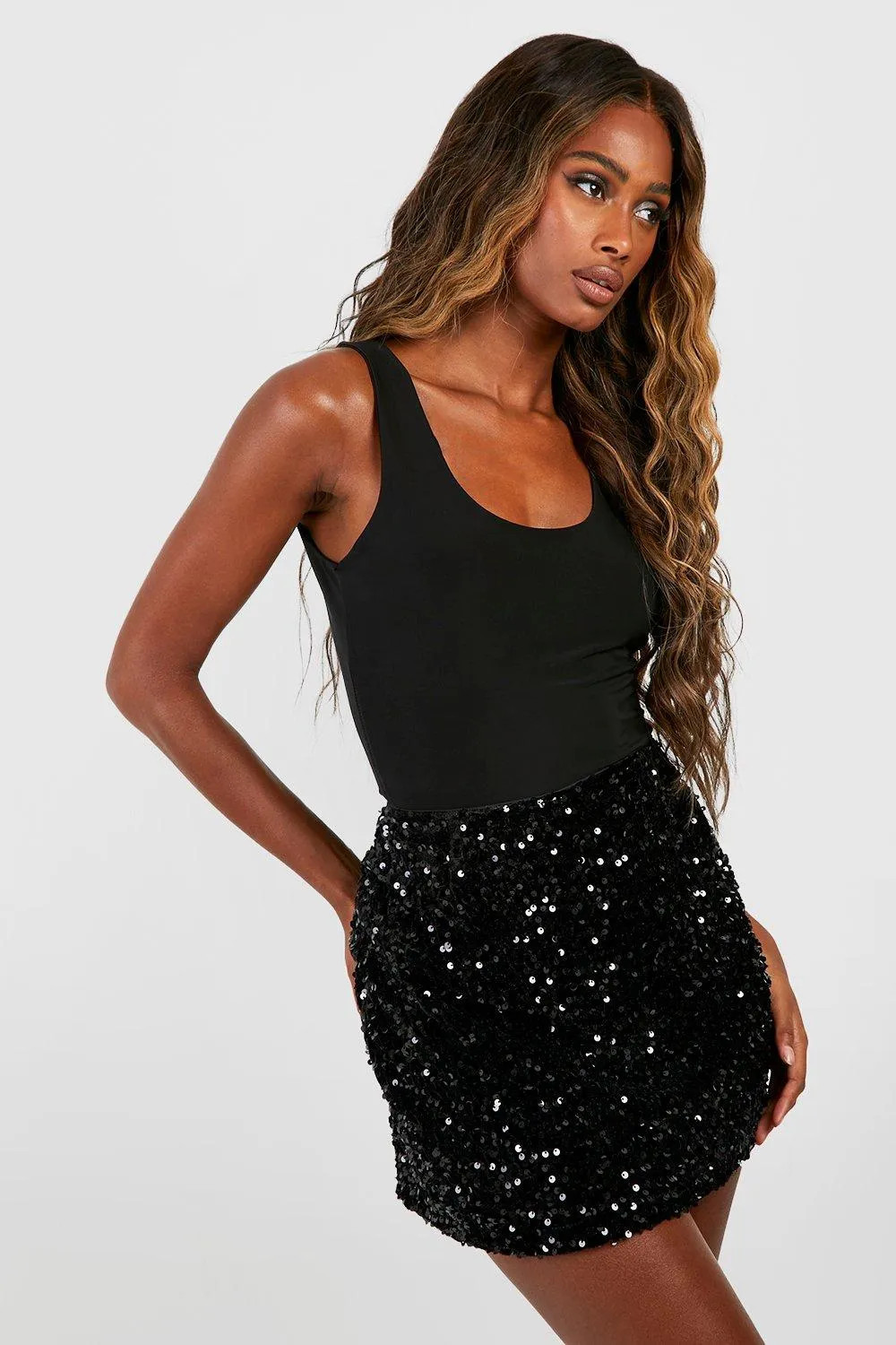 Velvet Sequin Mini Skirt | Boohoo.com (UK & IE)