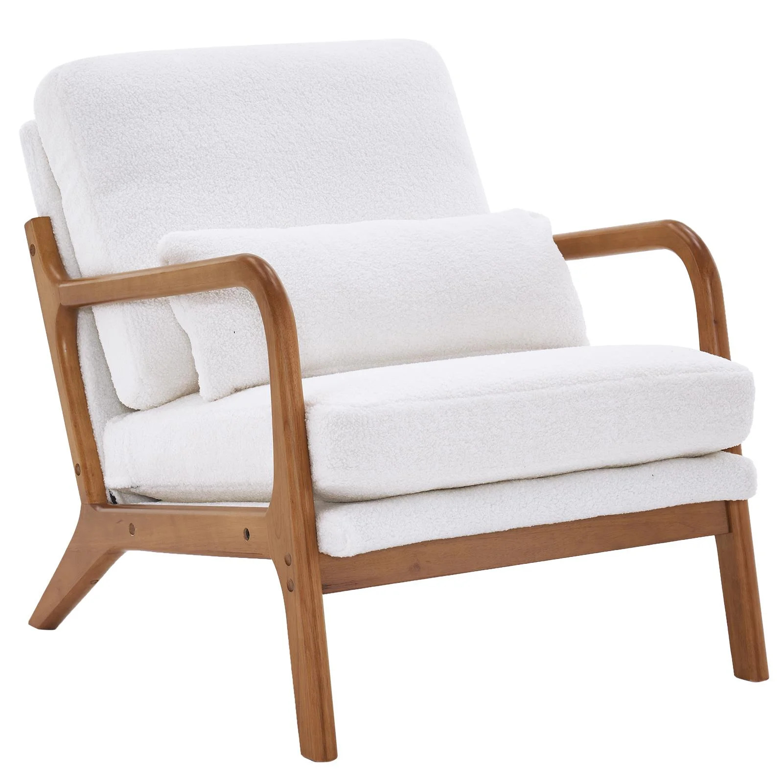 UBesGoo Modern Wood Club Chair Teddy Velvet Fabric Upholstered Reading Accent Chair with Solid Wo... | Walmart (US)